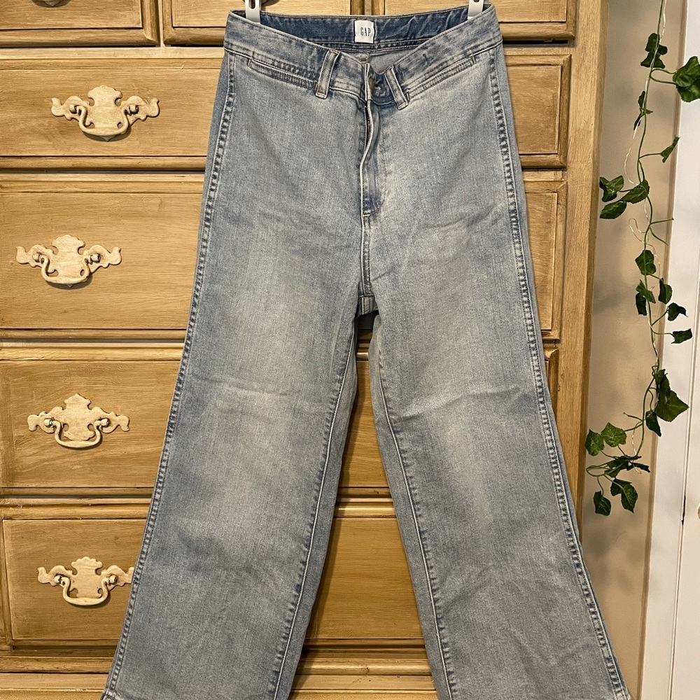 Gap wide leg crop jeans in grey/acid wash denim